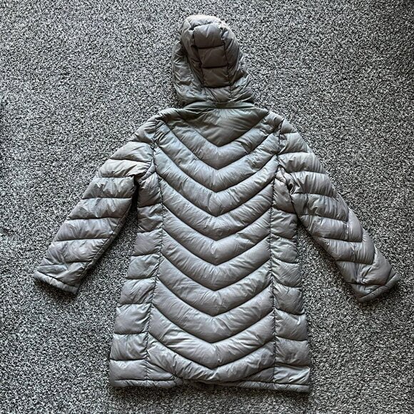 Gray Lightweight Calvin Klein Trench Coat Down Puffer Jacket with Removable Hood - Picture 3 of 7
